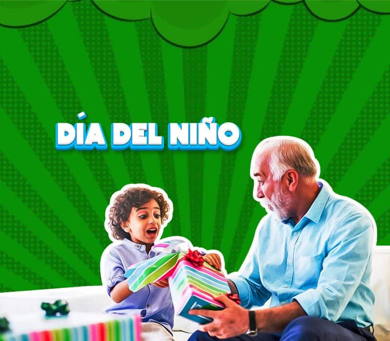 Día del niño Abuelo y nieto abriendo regalos del día del niño